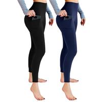 Leafigure 2 Pack Gym Leggings for Women High Waist Opaque Leggings with Pockets for Workout Sport Yoga Running