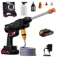 The Fellie Cordless Electric Pressure Washer, Portable Pressure Washer, Jet Washer Gun Kit With 2 * 21V 1500mAh Battery/2*Spray Nozzles/Hose, Car Wash Spray Gun for Car/Floor/Garden Cleaning, Green