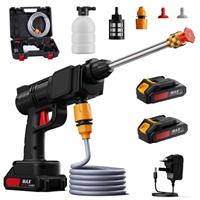 The Fellie Cordless Electric Pressure Washer, Portable Pressure Washer, Jet Washer Gun Kit With 2 * 21V 1500mAh Battery/2*Spray Nozzles/Hose, Car Wash Spray Gun for Car/Floor/Garden Cleaning, Green