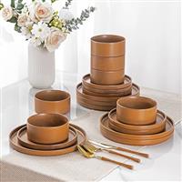 LeRatio Dinner Set for 6, 18 Piece Stoneware Plates and Bowl