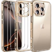 ivoler Clear Case Compatible with iPhone 16 Pro Max 6.9 inch, 1 Phone Case + 2 Tempered Glass Screen Protector, Non-Yellowing Military Shockproof Anti-Scratch Slim Phone Case Cover- Black
