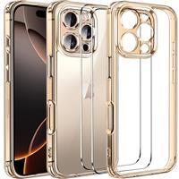 ivoler Clear Case Compatible with iPhone 16 Pro Max 6.9 inch, 1 Phone Case + 2 Tempered Glass Screen Protector, Non-Yellowing Military Shockproof Anti-Scratch Slim Phone Case Cover- Black