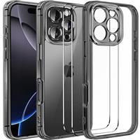 ivoler Clear Case Compatible with iPhone 16 Pro Max 6.9 inch, 1 Phone Case + 2 Tempered Glass Screen Protector, Non-Yellowing Military Shockproof Anti-Scratch Slim Phone Case Cover- Black