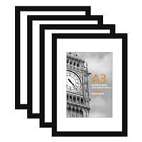 HoziRes Picture Frames Wooden Photo Frames with Mount in Black for Printing