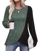 Flikity Ladies Lightweight Jumpers Casual Crew Neck Tops Womens Long Sleeve Tops Buttons Side Tunic Sweatshirts Pullover Sweaters Spring Autumn Winter Clothes S-3XL