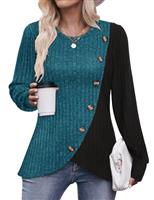 Flikity Ladies Lightweight Jumpers Casual Crew Neck Tops Womens Long Sleeve Tops Buttons Side Tunic Sweatshirts Pullover Sweaters Spring Autumn Winter Clothes S-3XL