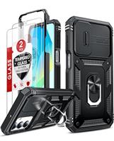 LeYi for Samsung Galaxy Case with Camera Cover Slider, 360 Full Body Armour Military Protective Shockproof Phone Cover | 2 Tempered Glass Screen Protector | Ring Stand Holder