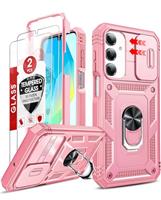LeYi for Samsung Galaxy A16 5G/4G Case with Camera Cover Slider, 360 Full Body Armour Military Protective Tough Phone Cover| 2 Pack Tempered Glass Screen Protector | Ring Stand Holder for A 16 Blue