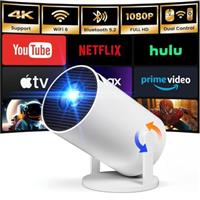 [Built-in Apps] Mini Projector with WIFI 6 and Bluetooth, 4K 1080P Support Portable Projector 180 Rotatable 130'' Screen Movie Projector Auto Keystone Compatible for Laptop, PC, Smartphone