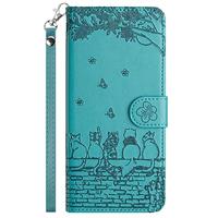 FALUWONRU Fence Cats Embossed PU Leather Flip Case for Apple iPhone
