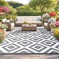 Habaylin Outdoor Rug for Patios Waterproof, Reversible Large Garden Rug, Foldable Outdoor Carpet Mat, Lightweight Plastic Area Patio Rugs for Decking RV Backyard Balcony Camping