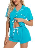 SWOMOG Women Pyjamas Set Short Sleeve Sleepwear Womens Button Down Nightwear PJ Set with Pockets