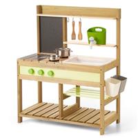 Giant bean Mud Kitchen Playset for Kids, Deluxe Wooden Toy Play Kitchen Set for Boys and Girls Ages 3-8 Indoor & Outdoor Activities, with Water Sink, Cookware Pots and Kitchen Accessories