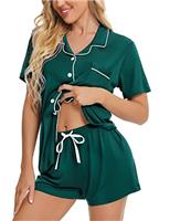 SWOMOG Women Pyjamas Set Short Sleeve Sleepwear Womens Button Down Nightwear PJ Set with Pockets