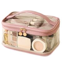 Large Clear Makeup Bag Big Travel Cosmetic Bag On-The-go Toiletry Bag with Handle Transparent Toiletries Bags Pouch for Purse Orangizer for Daily Essentials