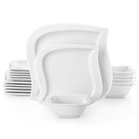MALACASA Elvira Series Plates and Bowls Set, 18-Piece Marble Grey Porcelain Dinner Set Leaf Shaped Dinnerware Set for 6 People, Ceramic Crockery Set, Elegant Dinner Service, Microwave Dishwasher Safe