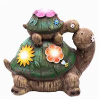 TERESA'S COLLECTIONS Garden Ornaments Outdoor, Solar Turtles Mum and Kid Statue with Solar Lights, Waterproof Resin Animal Ornaments, Garden Decorations Gifts for Women Mum, Indoor Outdoor