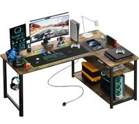 COMHOMA L Shaped Gaming Desk with Power Outlets Corner Computer Desk 110x80CM with Shelves Headphone Hook PC Table Workstation for Home Office Bedroom