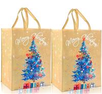 ADQUATOR Xmas Tote Bags - 2 Pack Large Non-woven Fabric Gift Present Bags with Christmas Tree and Robin Handle