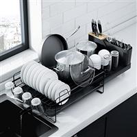 Kitsure Dish Drainer Rack - Extendable Dish Drainer, Multifunctional Dish Rack for Kitchen Counter, Anti-Rust Draining Board Rack with Cutlery & Cup Holders