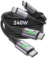 INIU 240W USB C to C Cable, [0.3m, 2-Pack] Fast Charging Type C Cord, Braided USBC to USBC Phone Charger Cable for iPhone 16 15 Pro Max Samsung S24 S23 Laptops iPad Switch Steam Deck etc.