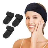 Spa Headband, 3 Pack Adjustable Facial Headband, Sticker Ski