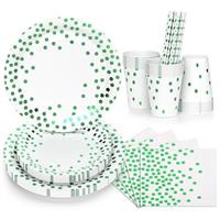 DN DENNOV 50Pcs 9'' White & Gold Polka Dot Plates for Birthday, Bachelorette, Mardi Gras Decorations & Desserts