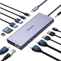 USB C Docking Station for Laptop Dual Monitor, USB C Hub Multiport Dongle Adapter with 2 HDMI, DisplayPort,100W PD,Ethernet,6 USB C/A Ports,SD/TF, Laptop USB C Dock