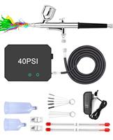 Omeyo Airbrush Kit with Air Compressor, 40 PSI High Pressure Air Brush Non-Clogging with 0.2/0.3/0.5mm Nozzle/Cleaning Sets, Ideal for Painting, Modeling, Cake Decor,Makeup, Nail Art