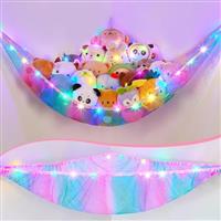 MHJY Toy Hammock for Stuffed Animals Soft Toy Storage Net with LED Light, Cuddly Toys Organizer Holder Large Corner Hanging Net Plush Macrame Kids Bedroom Nursery Furniture Room Decor