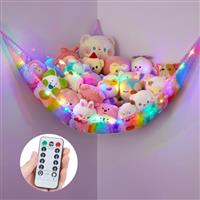 MHJY Toy Hammock Stuffed Animals Toy Storage Net with LED Light Large Corner Hanging Soft Cuddly Plush Mesh Organizer with Remote Control 8 Kinds of Llight Mode for Kids Nursery Bedroom