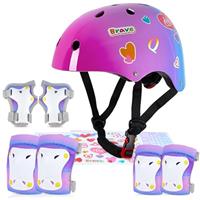 MHJY Kids Helmet and Pads Set with DIY Stickers Girls Bike Helmet Age 3-8 Years Unicorn Knee and Elbow Pads Adjustable Protective Gear for Children Cycle, Skateboard Scooter, Roller Skates
