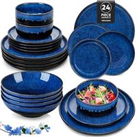 vancasso Starry Plates Set, Round Dinner Plates of 6, 10.5 Inch Ceramic Dinnerware Set, Scratch Resistant and Lead-Free, Suitable for Salad, Fruit, Snack, Party, Dishwasher and Microwave Safe, Blue