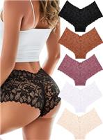 READY TO LOVE Lace Underwear Women Sexy French Knickers Womens Boxer Shorts Lace Pants for Women Multipack Stretchy Full Briefs Panties Pack of 5