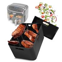 Duronic AF34 BK Triple Drawer 10L Digital Air Fryer with Visual Window, Dual Zone, 10-in-1 Large Drawer AirFryer for Family, Uses No Oil, Air Fry, Roast, Bake, Dishwasher Safe Non-Stick Baskets, Black