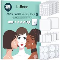 LitBear Large Pimple Patches, Big Acne Patches, XL Hydrocolloid Bandages for Full Face, Forehead, Chin, Nose, Body, Back, Neck & Chest, Oval, Moon, Square hydrocolloid Patch