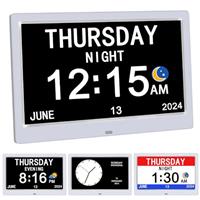 CAZOKASI Digital Clock with Date and Day of Week for Elderly-8 Alarms Medication Reminder Dementia Alzheimers Clock Calendar with Extra Large Display