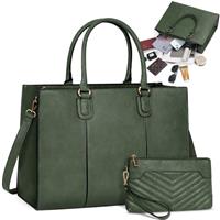NEWHEY Laptop Bag for Women 15.6 Inch Large Work Tote Bag with Clutch Bag Designer PU Leather Briefcase Ladies Handbag with Laptop Pocket Messenger Shoulder Bag for School Office Travel Business