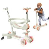 6 in 1 Kids Scooter, 3 Wheels Kick Scooter, Folable Toddler Scooter with Adjustable Handbar, Removable Seat & Back Rest, Kid's Scooter with Flashing Wheels and Music for Boys and Girls 1-8 Years Old