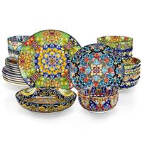 vancasso SIMI Dinner Set- 24 Pieces for 6 People, Porcelain Plates and Bowls Set, Bohemian Style Dinnerware Sets, Scratch Resistant Dinner Service Set, Dishwasher and Microwave Safe