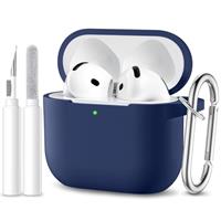 Maledan Case Compatible with AirPods 4 Case Cover 2024, Soft Silicone Full Body Protective Shockproof Case for Apple AirPods 4th Generation Case with Cleaner Kit&Carabiner [LED Visible]