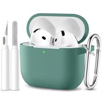 Maledan Case Compatible with AirPods 4 Case Cover 2024, Soft Silicone Full Body Protective Shockproof Case for Apple AirPods 4th Generation Case with Cleaner Kit&Carabiner [LED Visible]