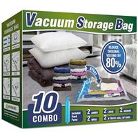 Oumaru Vacuum Storage Bags for Clothes, 10 Pack Vacuum Bags, Space Saver Bags for Clothes, Duvets and Pillows, Hand Pump Included