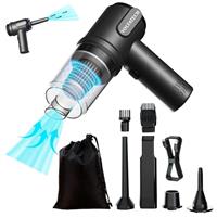 VOLTATECH 13000PA Car Vacuum Cleaner Cordless - Dual Gear, Powerful, Handheld, car hoover, Mini, Wireless & Portable with 3-in-1 Functions (Blower, Suction, Deflator), Type-C Black