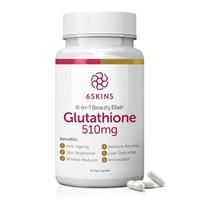 6SKINS 6in1 Beauty Elixir with L-Glutathione 510mg, NAC 102mg & Hyaluronic Acid 150mg Glutathione Supplement with 4X Absorption - Immune & Liver Support, Powerful Antioxidant for Skin - 60 Capsules