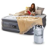 Huddle Lite Inflatable Air Bed with Built-In Pump Inflatable Mattress, Comfortable Flocked Top, Raised Height Blow up bed for Camping, Guests, and Spare Rooms (Single/Double/King)