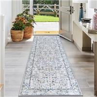 SHACOS Carpet Runners for Hallways Non-Slip Long Grey Shaggy Hall Runner Rug Long Floor Carpet Runner Vintage Area Rug Runner for Hallway Entryway Kitchen Laundry Room