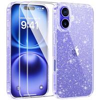 AROYI 3 in 1 Clear Glitter Case for Samsung Galaxy S24 S25 5G Case with 2 Tempered Glass Screen Protector, Soft Bumper Anti-Scratch Sparkle Bling Women Girls Samsung Galaxy S24 S25 Phone Case Cover