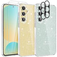 YIRSUR Glitter Clear Case for Samsung Galaxy A56 Case with 2 Pack Screen Protector with 2 Pack Camera Lens Protector, Sparkle Bling Slim Soft TPU Bumper Anti-Scratch Clear Shockproof for Galaxy A56