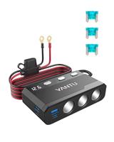 YANTU Cigarette Lighter Adapter 345W, Car Cigarette Lighter Splitter with QC3.0+PD 225W Fast Charging, 3-Socket 12V USB Outlet, Multi Port Car Charger Adapter for Car Devices